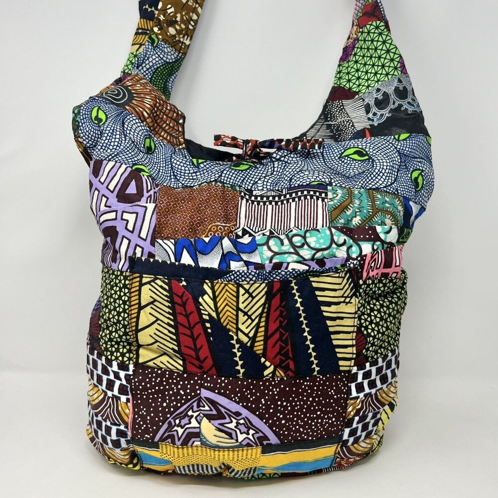 African Wax Fabric Tote Shoulder Bucket Bag‎ Patchwork Cotton Print